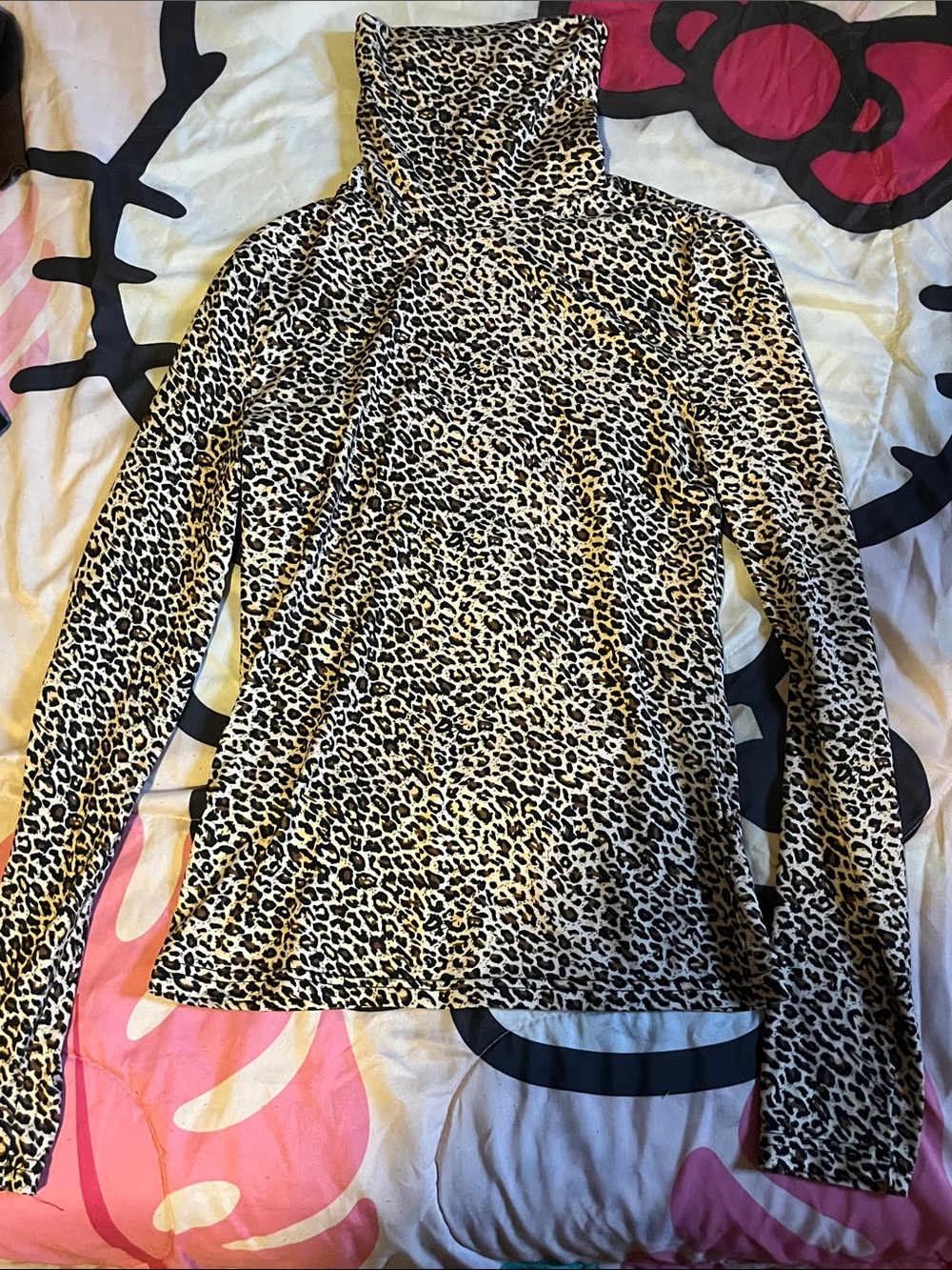 SHEIN Black & Cream Leopard Print Long-Sleeve Turtleneck Top